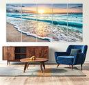 Coastal Sunset Wall Art Canvas, Ocean Beach Canvas Wall Art