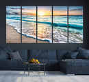 Coastal Sunset Wall Art Canvas, Ocean Beach Canvas Wall Art
