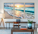 Coastal Sunset Wall Art Canvas, Ocean Beach Canvas Wall Art