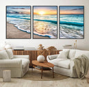 Coastal Sunset Wall Art Canvas, Ocean Beach Canvas Wall Art