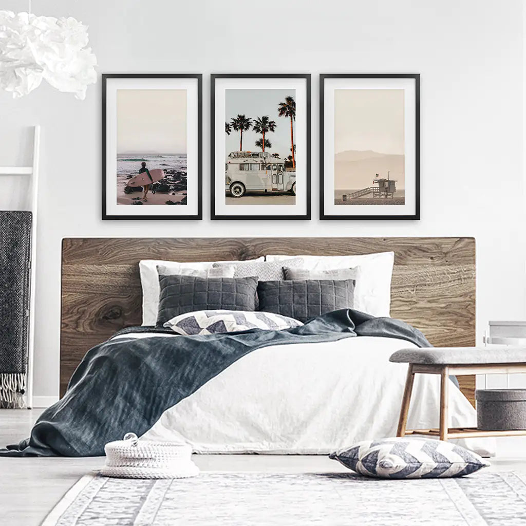 Beige Surfing Wall Art Set. Surfer, Ocean, Bus, Lifeguard, photo 4 of 13