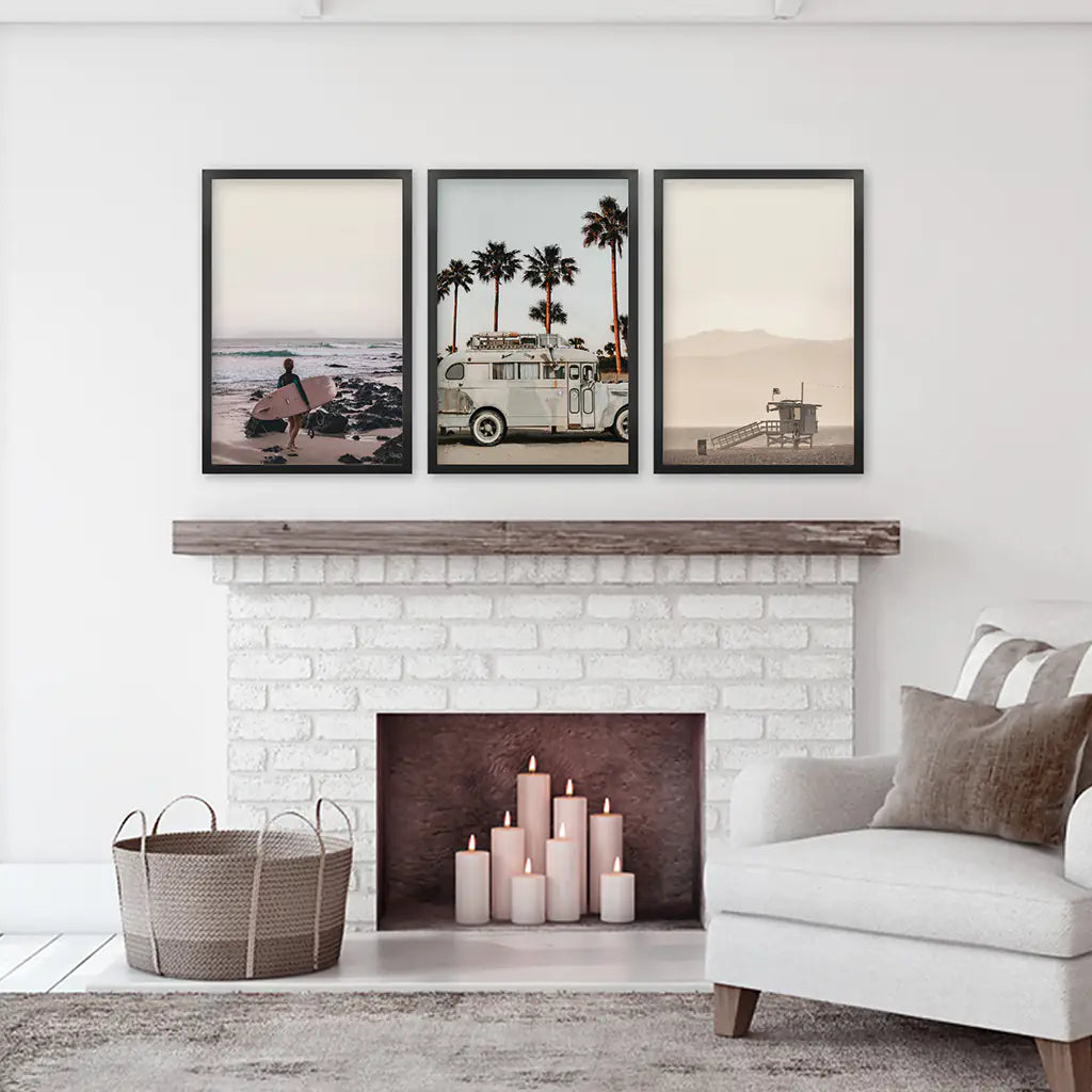 Beige Surfing Wall Art Set. Surfer, Ocean, Bus, Lifeguard, photo 6 of 13