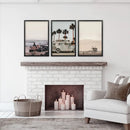 Beige Surfing Wall Art Set. Surfer, Ocean, Bus, Lifeguard by Wall Art Set