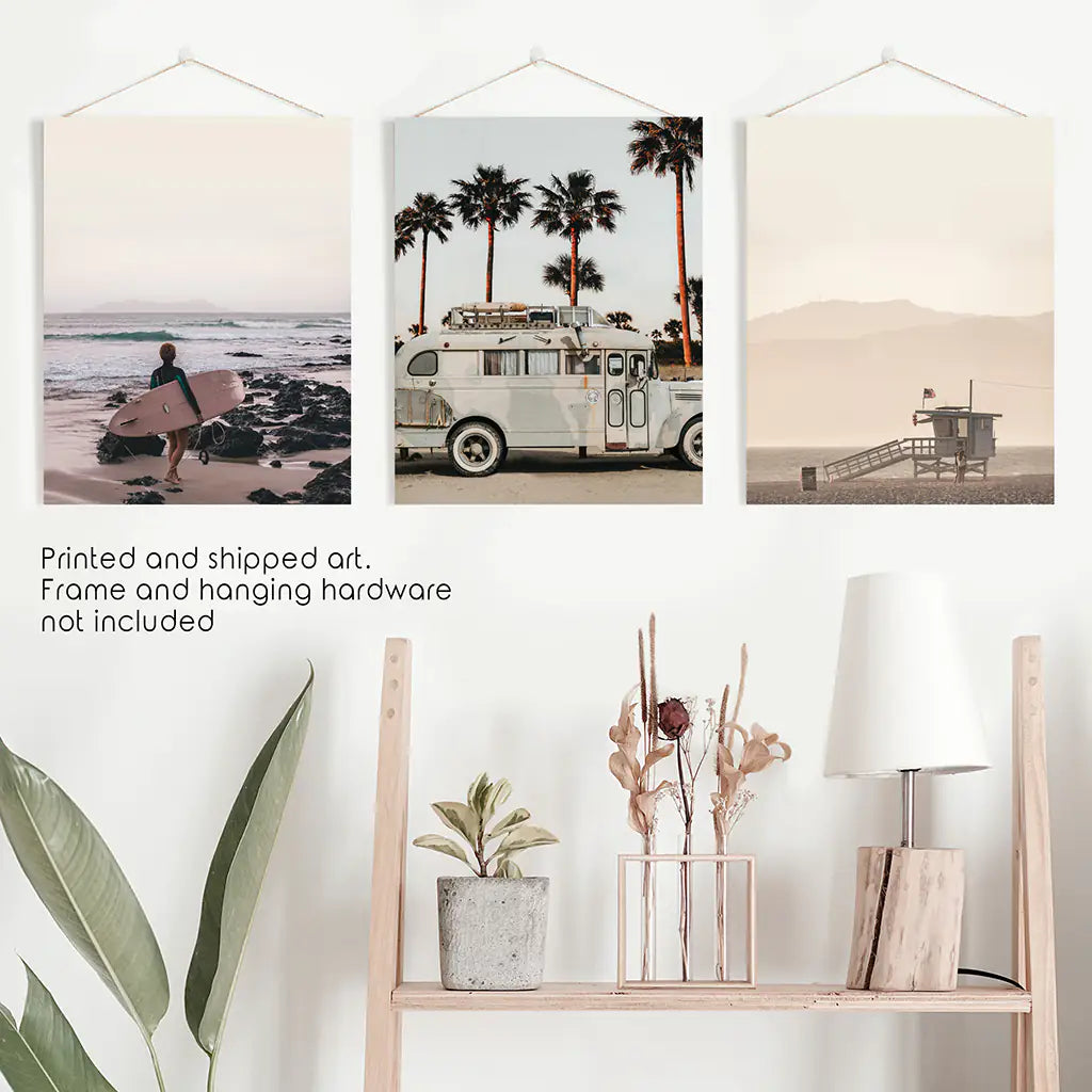 Beige Surfing Wall Art Set. Surfer, Ocean, Bus, Lifeguard, photo 10 of 13