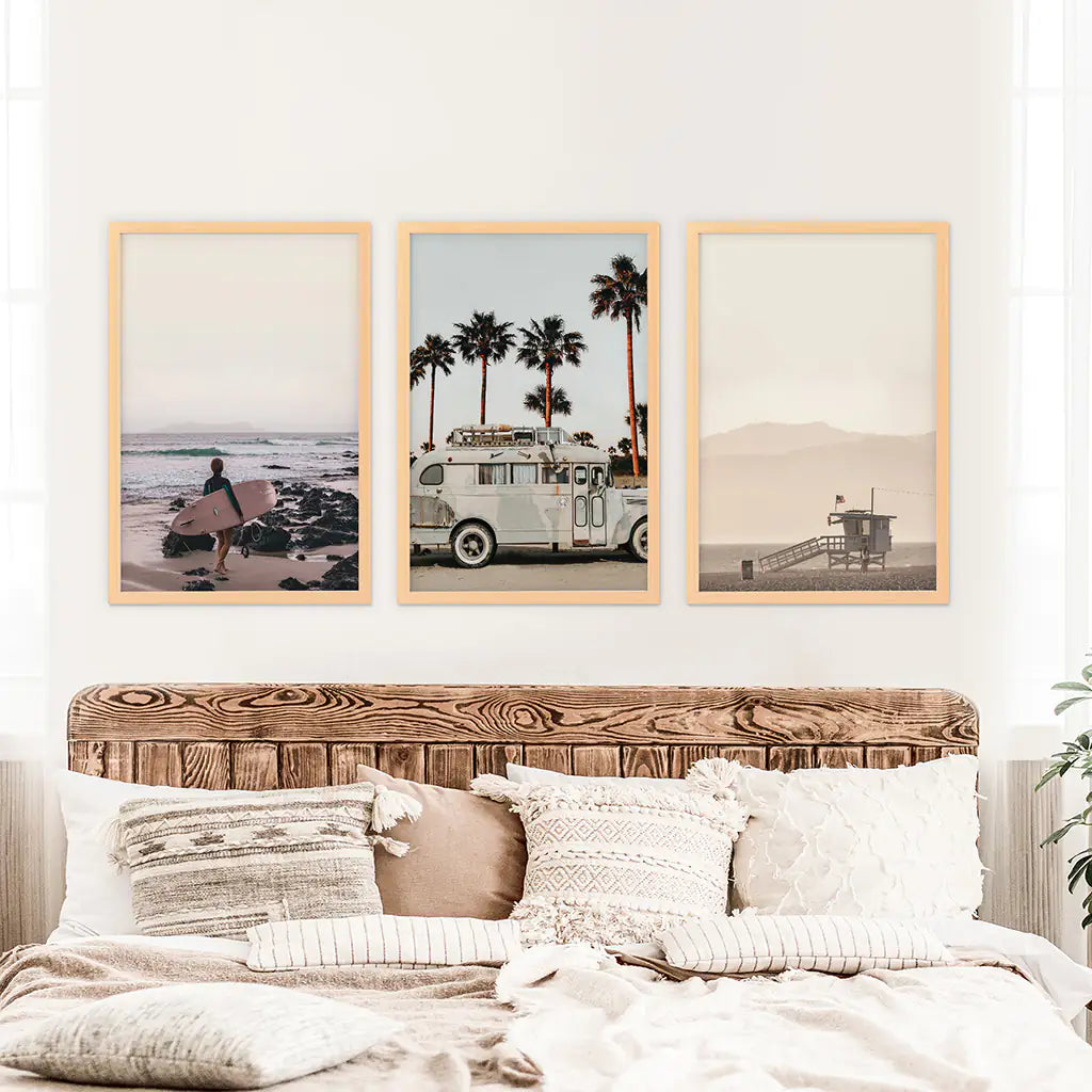 Beige Surfing Wall Art Set. Surfer, Ocean, Bus, Lifeguard, photo 8 of 13