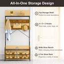 Coat Rack 4-In-1 Hall Tree with 11 Hanging Hooks Shoe Bench-Rustic Brown