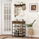 Coat Rack Shoe Stand Set 5-Tier Shoe Rack with Wall-Mounted Coat Hanger-Brown by DirectDeals