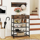 Coat Rack Shoe Stand Set 5-Tier Shoe Rack with Wall-Mounted Coat Hanger-Brown by LJGDeals