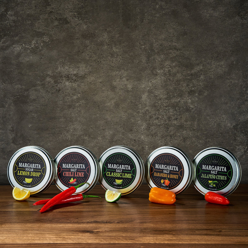 5-Pack Premium Margarita & Cocktail Flavored Salt Rimmer, Variety Set 3.5oz - Chili Lime, Lemon Drop Sugar, Lime, Habanero & Honey, Jalapeno Citrus - No Silicon Dioxide, Easy Screw-On Lid