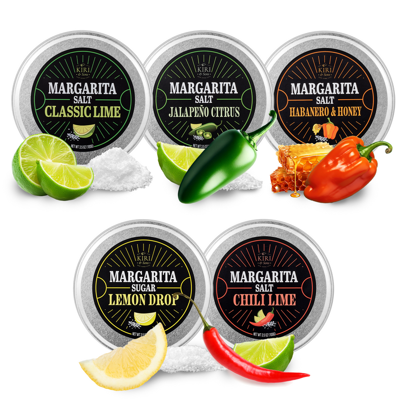 5-Pack Premium Margarita & Cocktail Flavored Salt Rimmer, Variety Set 3.5oz - Chili Lime, Lemon Drop Sugar, Lime, Habanero & Honey, Jalapeno Citrus - No Silicon Dioxide, Easy Screw-On Lid