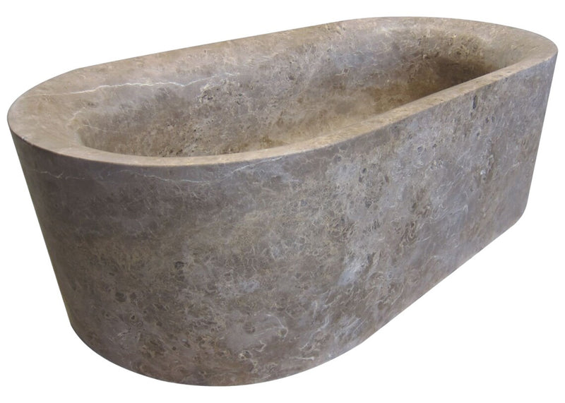 Coffee Brown Natural Stone Oval Shape Hand-Carved Unique Marble Bathtub (W)40" (L)72" (H)22"