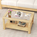 2-Tier Coffee Table Rectangular Center Table with Tempered Glass Tabletop and Storage Shelf-Natural by LJGDeals