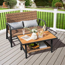 2 Pieces Patio Rattan Coffee Table Set with Shelf and Quick Dry Cushion by DirectDeals