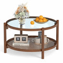 31 Inch 2-Tier Round Coffee Table with Tempered Glass Top for Living Room-Cherry by LJGDeals
