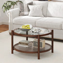 31 Inch 2-Tier Round Coffee Table with Tempered Glass Top for Living Room-Cherry by LJGDeals