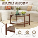 31 Inch 2-Tier Round Coffee Table with Tempered Glass Top for Living Room-Cherry