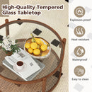 31 Inch 2-Tier Round Coffee Table with Tempered Glass Top for Living Room-Cherry