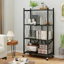4-Tier Foldable Storage Shelf Collapsible Storage Rack with Lockable Wheels-Black by LJGDeals