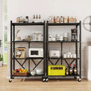 4-Tier Foldable Storage Shelf Collapsible Storage Rack with Lockable Wheels-Black by LJGDeals