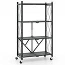 4-Tier Foldable Storage Shelf Collapsible Storage Rack with Lockable Wheels-Black by LJGDeals