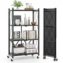 4-Tier Foldable Storage Shelf Collapsible Storage Rack with Lockable Wheels-Black by LJGDeals