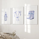 Trendy Blue Bows Girly Wall Art Set of 3 Print by Wall Art Set