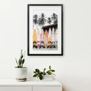 Tropical Beach Life Theme. Orange Surfboards Print by Wall Art Set