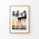 Tropical Beach Life Theme. Orange Surfboards Print by Wall Art Set