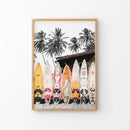 Tropical Beach Life Theme. Orange Surfboards Print by Wall Art Set