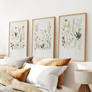 Watercolor Set of 3. Colorful Wildflower Prints by Wall Art Set