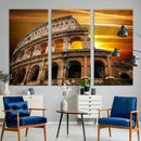 Colosseum with Yellow Sunset Behind Canvas Wall Art, Italy by MyGreatCanvas | Canvas Wall Art Prints | Photo Prints & Wall Decor
