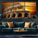Colosseum with Yellow Sunset Behind Canvas Wall Art, Italy by MyGreatCanvas | Canvas Wall Art Prints | Photo Prints & Wall Decor