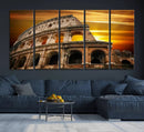Colosseum with Yellow Sunset Behind Canvas Wall Art, Italy by MyGreatCanvas | Canvas Wall Art Prints | Photo Prints & Wall Decor