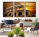 Colosseum with Yellow Sunset Behind Canvas Wall Art, Italy by MyGreatCanvas | Canvas Wall Art Prints | Photo Prints & Wall Decor