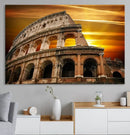 Colosseum with Yellow Sunset Behind Canvas Wall Art, Italy by MyGreatCanvas | Canvas Wall Art Prints | Photo Prints & Wall Decor