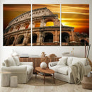 Colosseum with Yellow Sunset Behind Canvas Wall Art, Italy by MyGreatCanvas | Canvas Wall Art Prints | Photo Prints & Wall Decor
