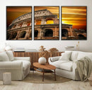 Colosseum with Yellow Sunset Behind Canvas Wall Art, Italy by MyGreatCanvas | Canvas Wall Art Prints | Photo Prints & Wall Decor