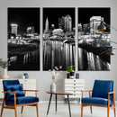 Columbus City Lights Skyline Black and White Wall Art