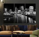 Columbus City Lights Skyline Black and White Wall Art