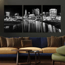 Columbus City Lights Skyline Black and White Wall Art