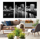 Columbus City Lights Skyline Black and White Wall Art