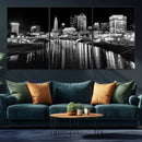 Columbus City Lights Skyline Black and White Wall Art
