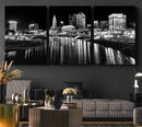 Columbus City Lights Skyline Black and White Wall Art