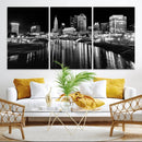 Columbus City Lights Skyline Black and White Wall Art