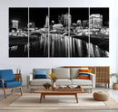 Columbus City Lights Skyline Black and White Wall Art