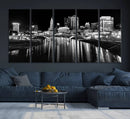 Columbus City Lights Skyline Black and White Wall Art