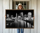 Columbus City Lights Skyline Black and White Wall Art