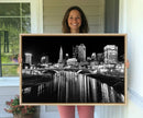 Columbus City Lights Skyline Black and White Wall Art