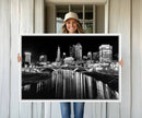 Columbus City Lights Skyline Black and White Wall Art