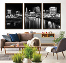 Columbus City Lights Skyline Black and White Wall Art